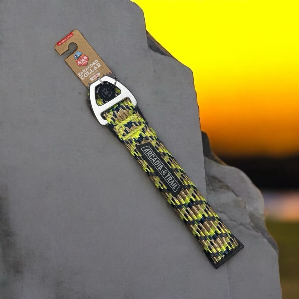 Arcadia Trail Dog Collar Yellow‎ Tan Navy Paracord Rope Collar D Ring XL 20-28